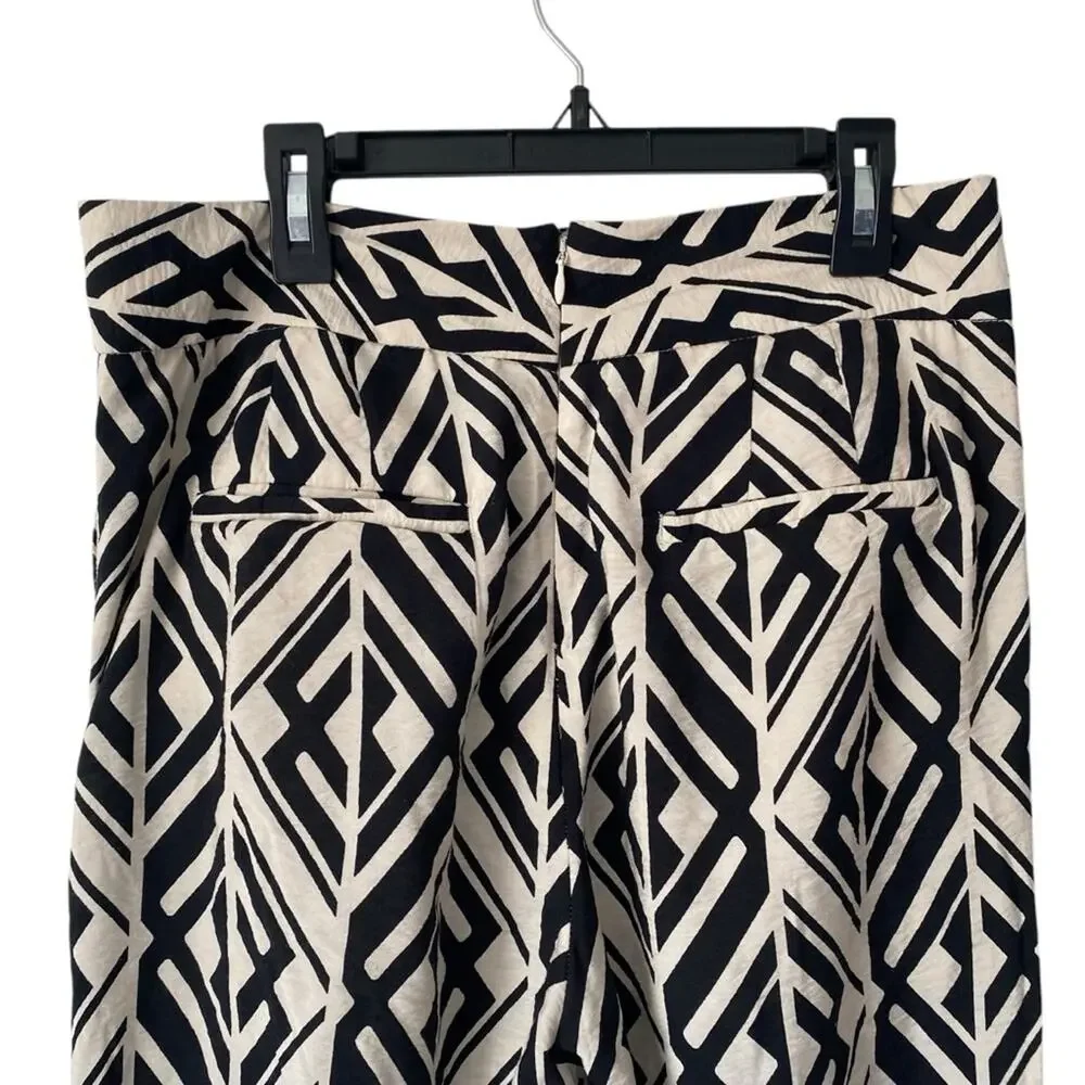 Banana Republic Pleated High Waist Wide Leg Black Cream Pants Nwot size 6